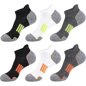 JOYNÉE Mens Athletic Ankle Sports Running Low Cut Tab Socks for Men 6 Pairs,2Black2White2Grey,Sock Size 10-13