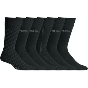 U.S. Polo Assn. 6 Pair Men's Crew Length Soft Dress Socks - Breathable & Moisture Control Socks for Indoor or Outdoor Wear, BLK 6352 (Shoe Size 6-12)
