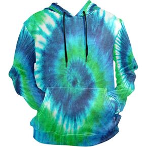 ZZKKO Spiral Tie Dye Abstract Green Blue Fashion Sweatshirt Hoodie Men Pullover Seasonal Thin Clothes Size XXL