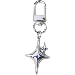 Star Charm Pendant Keychain Metal Key Rings for Women Men ship Gift Handbag Decoration Handmade Jewelry Gift, Silver