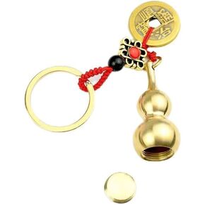 Gold Chinese Gourd Brass Keychains - Detachable Cute Calabash Decorations Pendant Key Rings - Good Luck Fortune Longevity Success Put a Lucky Note Inside