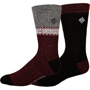 Columbia Men's Midweight Thermal Block Stripe 2 Pair, Black, Men's Shoe 6-12