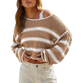 ZAFUL Women's 2024 Fall Casual Pullover Knit Sweater Batwing Sleeve Trendy Tops Winter Oversized Striped Sweater