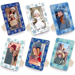 Qunclay 6 Pcs Christmas Frames 4 x 6 Inch Snowflake Photo Frames Christmas Picture Frame Wooden Sparkle Blue White Frames Gift for Winter Christmas Holiday Party Home tabletop Decor