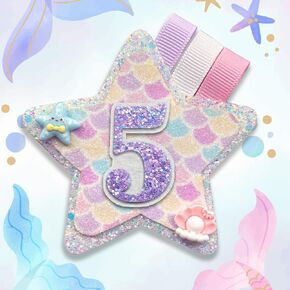 Happy Birthday Pin, Mermaid Birthday Party Theme Tinplate Badge Pins for Women Men Colorful Glitter Felt Badge Brooch Pin Birthday Party Favors (5)