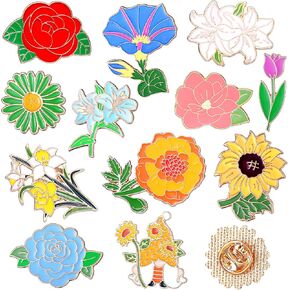 12 Pcs Enamel Pins Flower Pins Summer Cartoon Brooch Pins Tropical Beach Backpack Pins for Valentine Gifts Clothes
