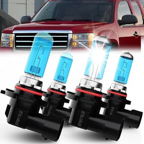 compatible with GMC Sierra 1500 2500 3500 HD 1999 2000 2001 2002 2003 2004 2005 2006 Halogen light bulbs, 9005/HB3/H10 high beam 9006/HB4 low beam Combo, Pack of 4