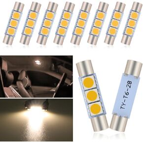 10 PCS Car LED Reading Light Roof Light Bulb, 28mm 6614F/6612F 5050-3SMD No Delay Plug-and-play Super Bright Sunshade Vanity Light, 180-degree Lighting Replacement, for Most Cars (White)