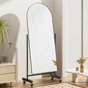 Large Arched Full Length Mirror on Wheels, Rolling Floor Mirror 64" x 23" with Stainless Steel Frame and Stand, Mobile Tilting Swivel Mirror Modern Dressing Mirror Body Mirror, Home Decor,Silver