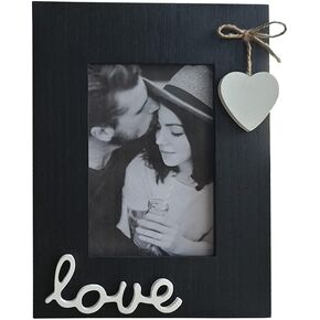 Black Wooden Picture Frame 4x6 for Love with Heart-Table Top and Wall Mounting Photo Frame 4x6 for Love Decoration (black&white)