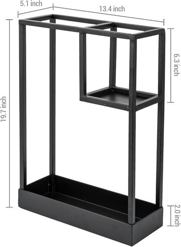 MyGift Modern Brass Tone Metal Entryway Umbrella Rack with Geometric Design, 13 x 5-inch Wide Rectangular Freestanding Cane Umbrella Holder with Shelf for Small Umbrellas and Bottom Drip Catch Tray in Saudi Arabia