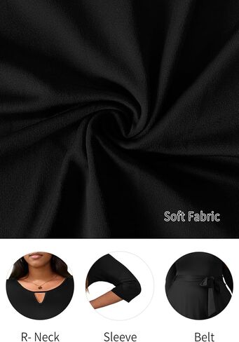 FANDEE Plus Size Maxi Dresses for Women 3/4 Casual Wedding Guest Cocktail Church Keyhole Dress with Pockets & Belt in Saudi Arabia