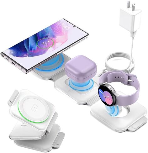 Pocket Wireless Charger for Samsung Android Phone, Fast Foldable Travel Wireless Charging Station Stand Compatible for Samsung Galaxy Watch 7/Buds Pro 3/for Samsung S24/S23 Ultra/S22/Z Flip 6/5 Fold 6 in Saudi Arabia