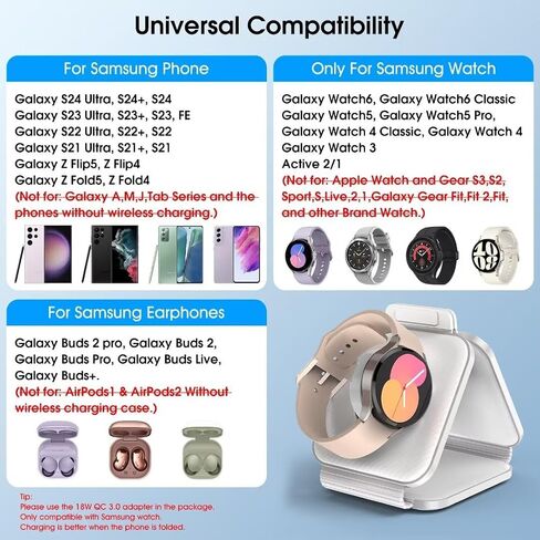 Pocket Wireless Charger for Samsung Android Phone, Fast Foldable Travel Wireless Charging Station Stand Compatible for Samsung Galaxy Watch 7/Buds Pro 3/for Samsung S24/S23 Ultra/S22/Z Flip 6/5 Fold 6 in Saudi Arabia