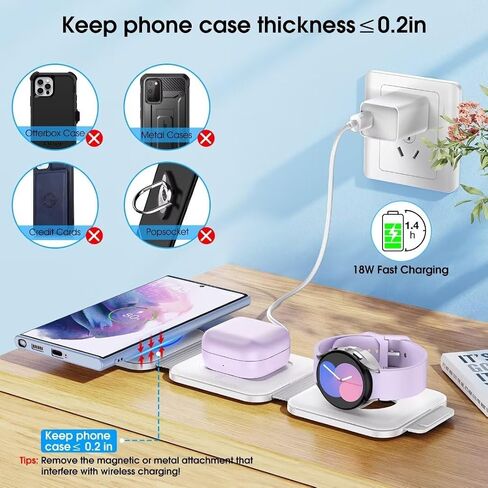 Pocket Wireless Charger for Samsung Android Phone, Fast Foldable Travel Wireless Charging Station Stand Compatible for Samsung Galaxy Watch 7/Buds Pro 3/for Samsung S24/S23 Ultra/S22/Z Flip 6/5 Fold 6 in Saudi Arabia