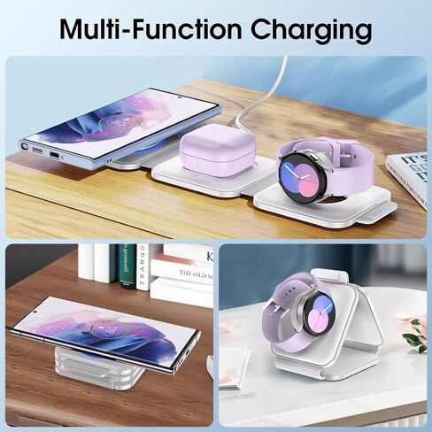 Pocket Wireless Charger for Samsung Android Phone, Fast Foldable Travel Wireless Charging Station Stand Compatible for Samsung Galaxy Watch 7/Buds Pro 3/for Samsung S24/S23 Ultra/S22/Z Flip 6/5 Fold 6 in Saudi Arabia