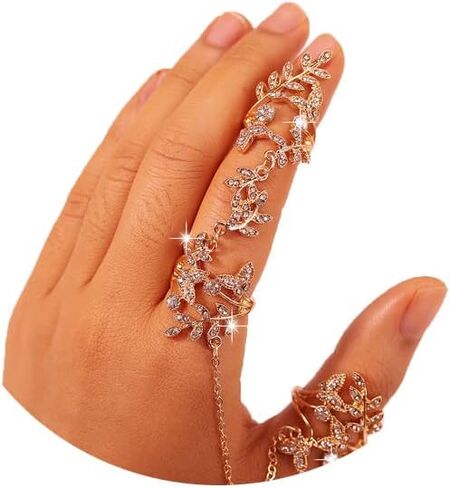 Bounzhi Rhinestone Finger Ring Bracelets Knuckle Hand Chain Harness Slave Finger Chains Jewelry Beach for Women in Saudi Arabia
