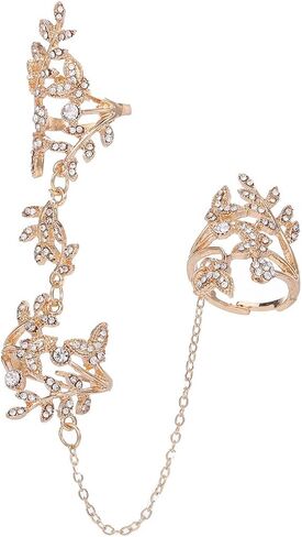 Bounzhi Rhinestone Finger Ring Bracelets Knuckle Hand Chain Harness Slave Finger Chains Jewelry Beach for Women in Saudi Arabia