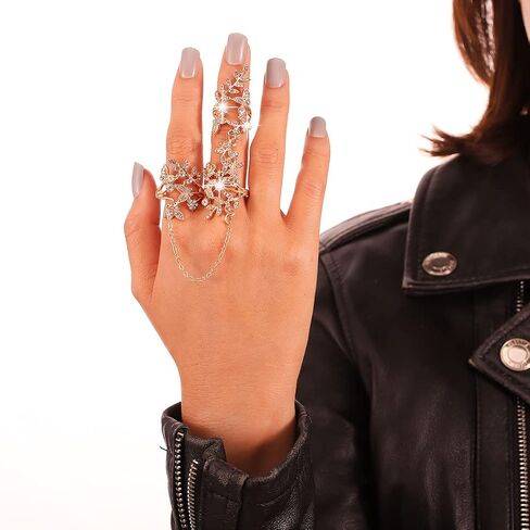 Bounzhi Rhinestone Finger Ring Bracelets Knuckle Hand Chain Harness Slave Finger Chains Jewelry Beach for Women in Saudi Arabia