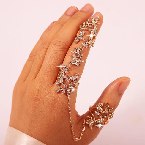Bounzhi Rhinestone Finger Ring Bracelets Knuckle Hand Chain Harness Slave Finger Chains Jewelry Beach for Women in Saudi Arabia