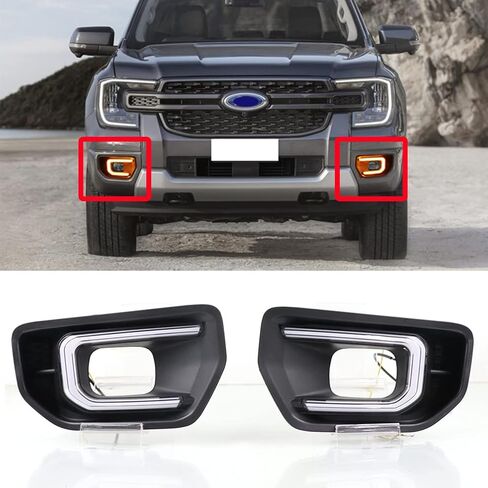 Front Bumper Turn Signal Light Grille Light Compatible with 2023-2024 Ford Ranger Wildtrak LED DRL Daytime Runing Driving Light Sequential Fog Light in Kuwait