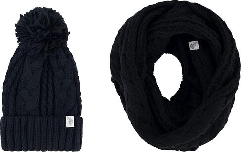 يو اس بولو اسن. مجموعة قبعة ووشاح للسيدات، قبعة شتوية متماسكة مع كابل أيسلندا بوم ووشاح إنفينيتي in Kuwait