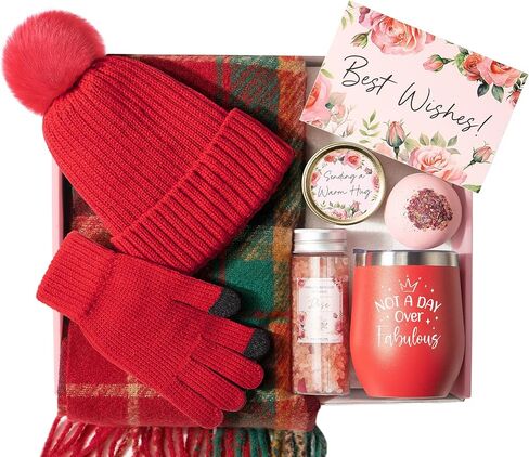 Valentines Day Gifts for Her, Relaxing Spa Gifts for Women Self Care Gifts Care Package Unique Birthday Gifts for Women Friend Her Mom Sister Wife Daughter w/Winter Beanie Hat Plaid Scarf Gloves Set in Kuwait