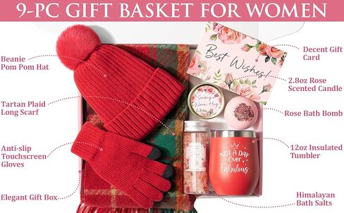 Valentines Day Gifts for Her, Relaxing Spa Gifts for Women Self Care Gifts Care Package Unique Birthday Gifts for Women Friend Her Mom Sister Wife Daughter w/Winter Beanie Hat Plaid Scarf Gloves Set in Kuwait
