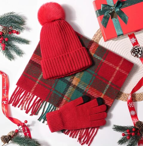 Valentines Day Gifts for Her, Relaxing Spa Gifts for Women Self Care Gifts Care Package Unique Birthday Gifts for Women Friend Her Mom Sister Wife Daughter w/Winter Beanie Hat Plaid Scarf Gloves Set in Kuwait