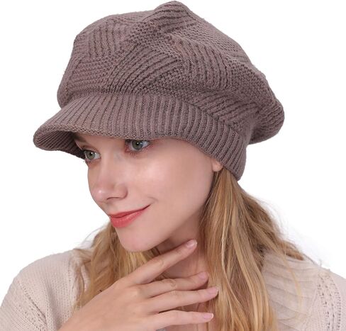 Muryobao Women Winter Warm Hat Slouchy Cable Knit Visor Crochet Beanie Hats Snow Ski Skull Cap with Brim in Saudi Arabia