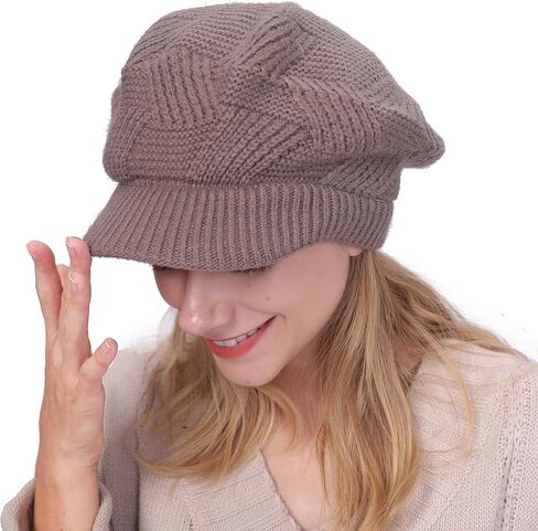 Muryobao Women Winter Warm Hat Slouchy Cable Knit Visor Crochet Beanie Hats Snow Ski Skull Cap with Brim in Saudi Arabia