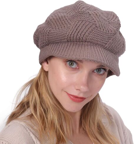 Muryobao Women Winter Warm Hat Slouchy Cable Knit Visor Crochet Beanie Hats Snow Ski Skull Cap with Brim in Saudi Arabia