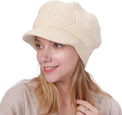 Muryobao Women Winter Warm Hat Slouchy Cable Knit Visor Crochet Beanie Hats Snow Ski Skull Cap with Brim in Saudi Arabia