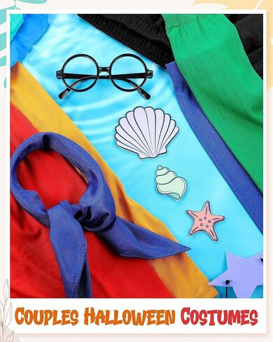 15 قطعة زي الهالوين للبالغين زي المجموعة بحار حورية البحر بارناكل المحيط الهزلي زي تي شيرت السراويل السوداء قفازات نجم البحر شل ملصق زوجين زي ديلوكس تاثيري حلي in Kuwait