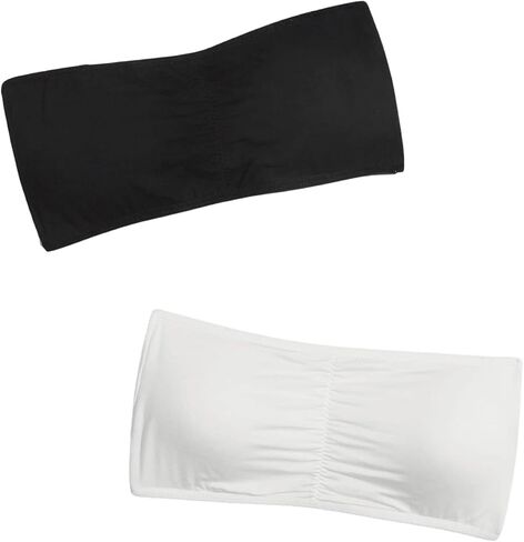 WDIRARA Women's 2 Pieces Seamless Bandeau Bra Strapless Bralette Padded Tube Top Bra in Saudi Arabia