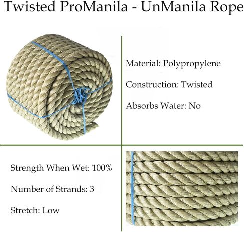 ProManila - UnManila,Polypropylene Cord Twisted 3 Strand, Lightweight Synthetic Rope for DIY Projects, Marine, Commercial, Landscaping, Tug of War in Kuwait
