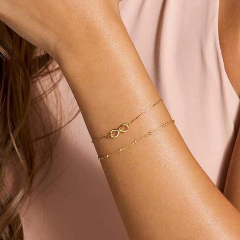 Dainty Gold Bracelet Stack, Trendy Layered Gold Bracelets For Women Non Tarnish, 14K Gold Filled Bracelet Set Valentine's Day Birthday Gift in Saudi Arabia