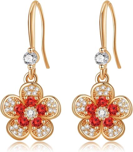 Austrian Crystal Flower Dangle Drop Earrings for Women 14K Gold Plated Hypoallergenic Jewelry in Kuwait
