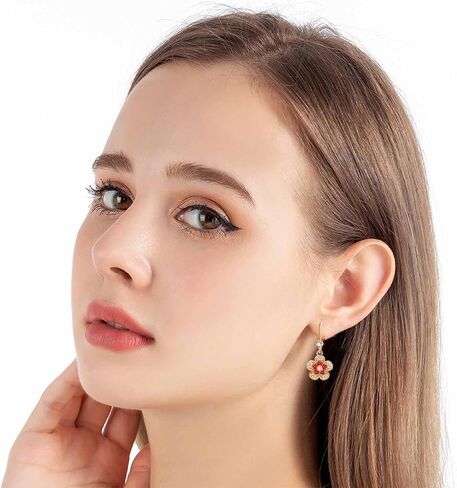 Austrian Crystal Flower Dangle Drop Earrings for Women 14K Gold Plated Hypoallergenic Jewelry in Kuwait