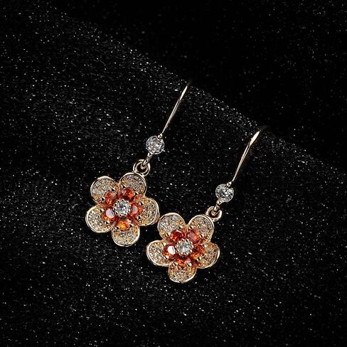 Austrian Crystal Flower Dangle Drop Earrings for Women 14K Gold Plated Hypoallergenic Jewelry in Kuwait