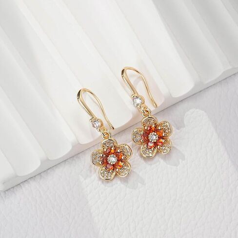 Austrian Crystal Flower Dangle Drop Earrings for Women 14K Gold Plated Hypoallergenic Jewelry in Kuwait