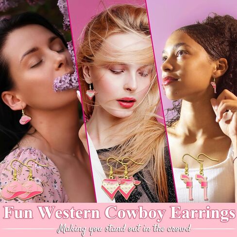 8 Pairs Cowgirl Western Country Concert Earrings Rhinestone Enamel Rodeo Cowboy Boot Earrings Tassel Cowboy Hat Dangle Earrings for Women Trendy in Kuwait