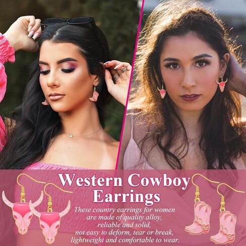 8 Pairs Cowgirl Western Country Concert Earrings Rhinestone Enamel Rodeo Cowboy Boot Earrings Tassel Cowboy Hat Dangle Earrings for Women Trendy in Kuwait