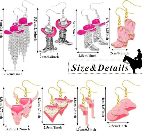 8 Pairs Cowgirl Western Country Concert Earrings Rhinestone Enamel Rodeo Cowboy Boot Earrings Tassel Cowboy Hat Dangle Earrings for Women Trendy in Kuwait