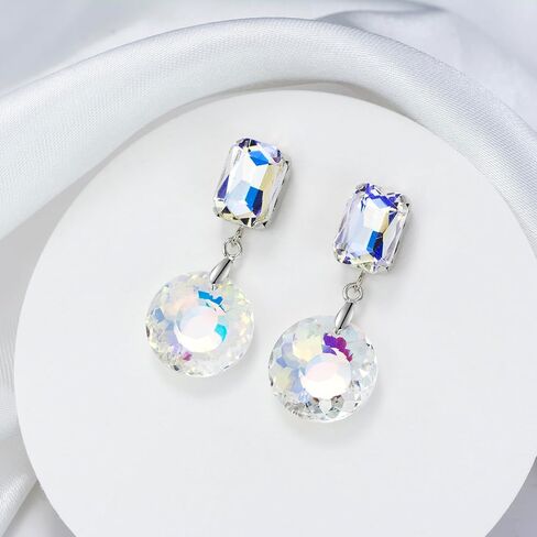 Crystal Drop Dangle Earrings for Women Square Circle Geometric Blue Purple Rhinestone Drop Earrings for Mom Wife Prom in Kuwait
