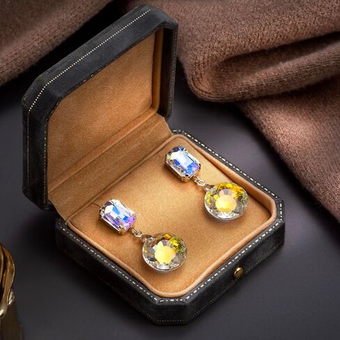 Crystal Drop Dangle Earrings for Women Square Circle Geometric Blue Purple Rhinestone Drop Earrings for Mom Wife Prom in Kuwait