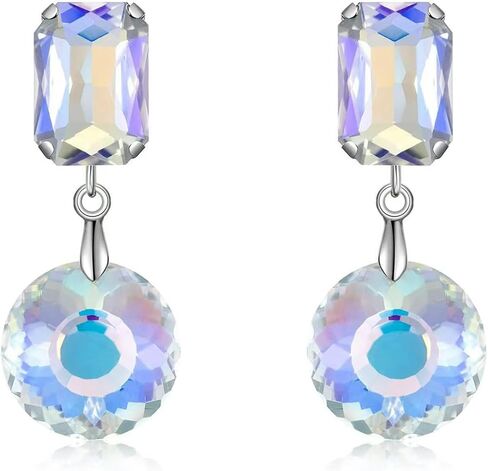 Crystal Drop Dangle Earrings for Women Square Circle Geometric Blue Purple Rhinestone Drop Earrings for Mom Wife Prom in Kuwait