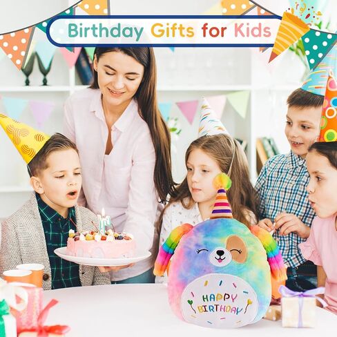 WISHDIAM Rainbow Plush Pillow, Christmas 12'' Cat Soft Stuffed Animals Toys, Purple Home Room Kawaii Puppy Stuffed Animals Decoration, Sleeping Pillow, Party Birthday Gifts for Kids Toddlers in Saudi Arabia