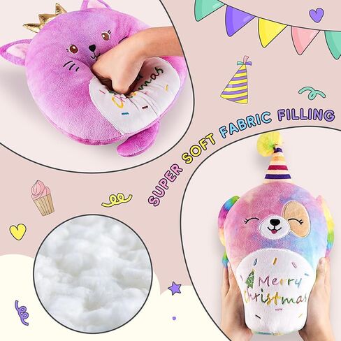 WISHDIAM Rainbow Plush Pillow, Christmas 12'' Cat Soft Stuffed Animals Toys, Purple Home Room Kawaii Puppy Stuffed Animals Decoration, Sleeping Pillow, Party Birthday Gifts for Kids Toddlers in Saudi Arabia