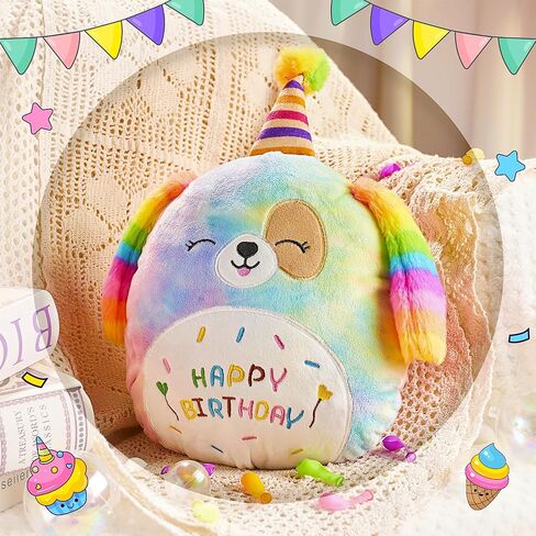WISHDIAM Rainbow Plush Pillow, Christmas 12'' Cat Soft Stuffed Animals Toys, Purple Home Room Kawaii Puppy Stuffed Animals Decoration, Sleeping Pillow, Party Birthday Gifts for Kids Toddlers in Saudi Arabia